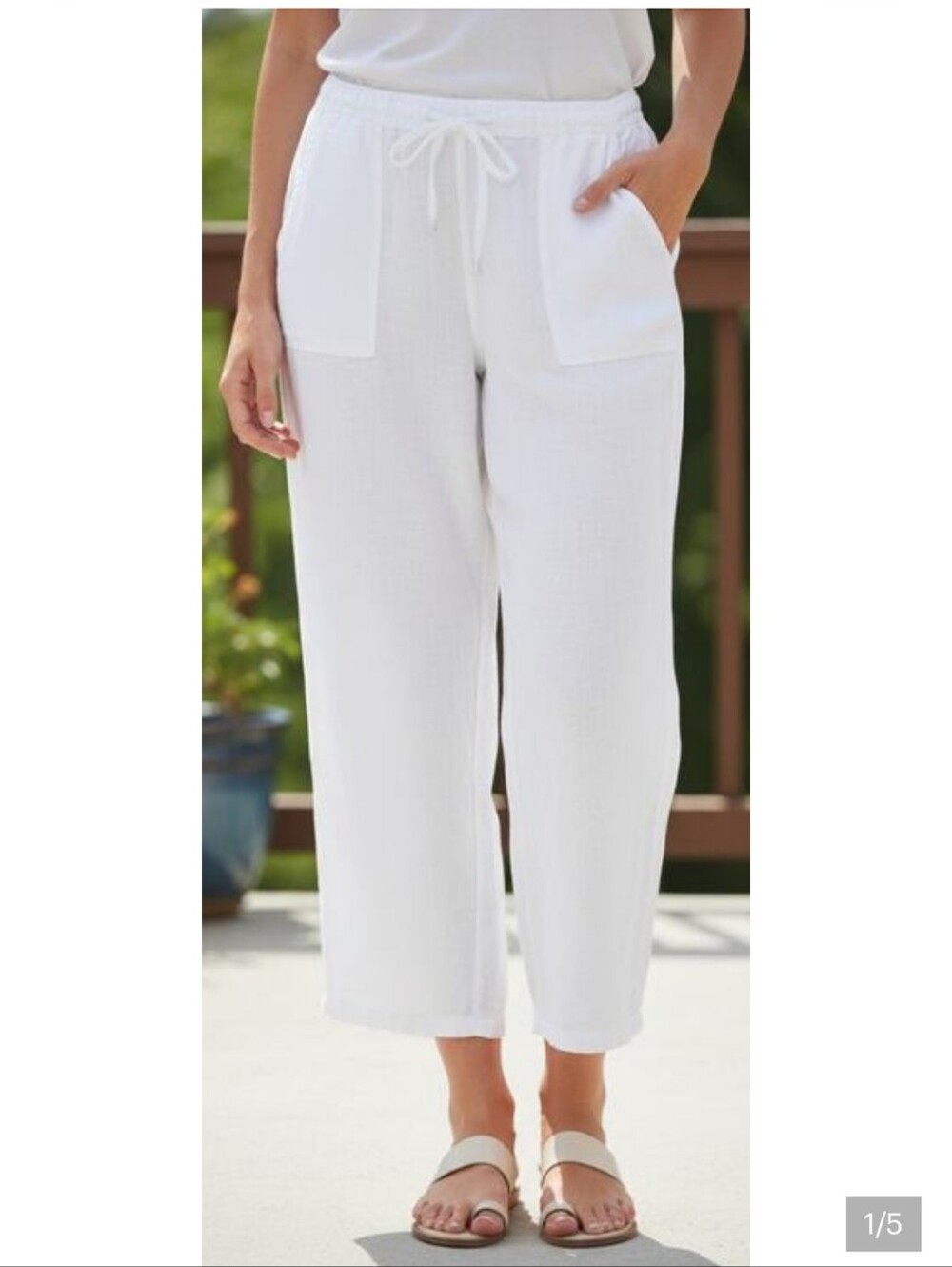 London Jeans Women 6 White Straight Leg 100% Linen Drawstring Tie Beach Pants